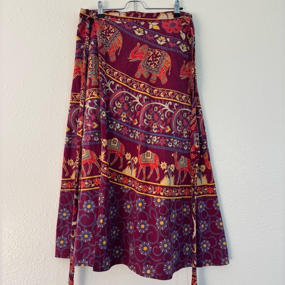 Darn Good Yarn Dresses & Skirts - Darn Good Yarn 100% Cotton Boho Wrap Midi Skirt – Elephant and Camel Print